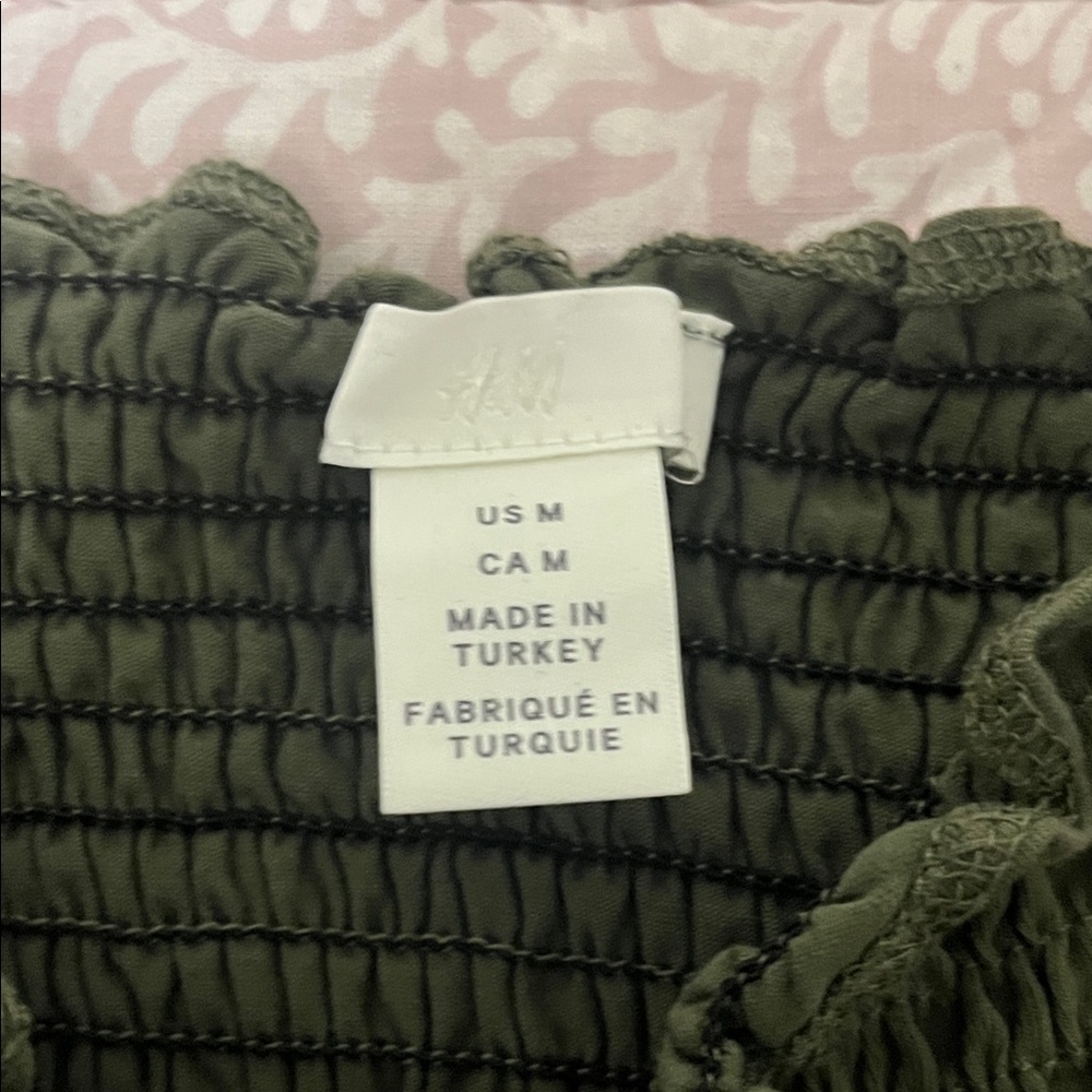 H&M Olive Green Smocked Ruffle Top - Picture 2 of 3